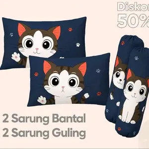 PROMO SET Sarung Bantal dan Sarung Guling Motif Terbaru Ukuran 45x65 Bahan Katun Halus Berkualitas