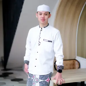 Baju Koko Pria Dewasa El Rumi Lengan Panjang Motif Anos Batik Atasan Muslim Katun Putih