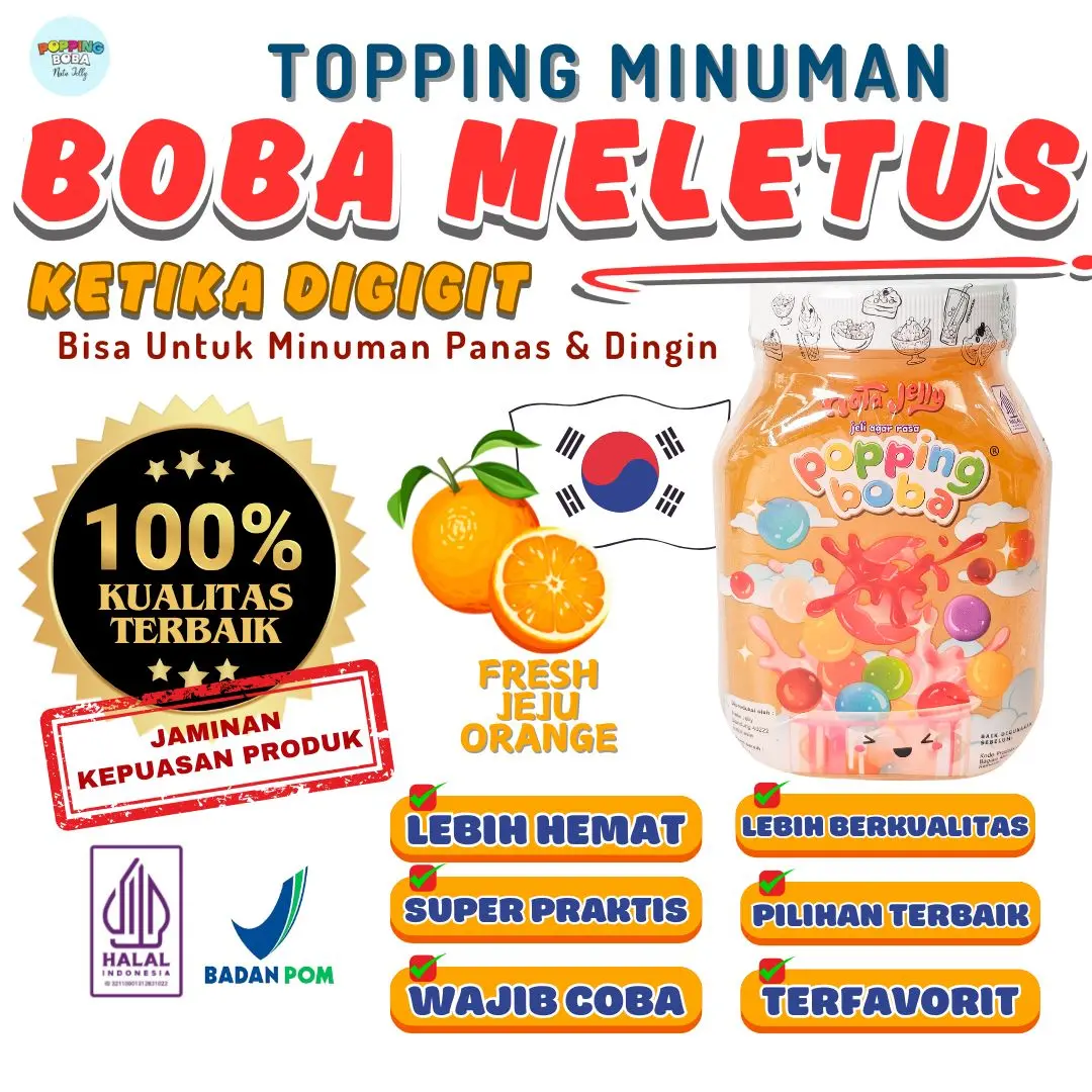 Boba Meletus Dimulut Topping Minuman Instan - Popping Boba Pecah Dimulut Rasa Jeruk 500 Gram | Cocok Untuk Semua Minuman | Popping Boba Nata Jelly
