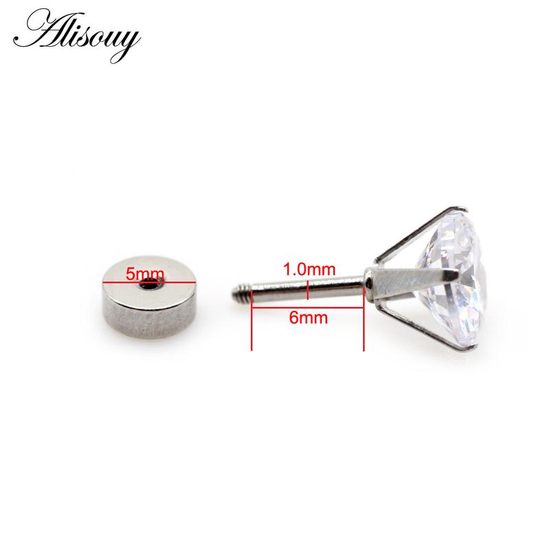 Alisouy 2pcs Unisex Women Men Round Crystal Zircon Stainless steel Ear Studs Earrings Barbell Tragus Cartilage Piercing Jewelry 5