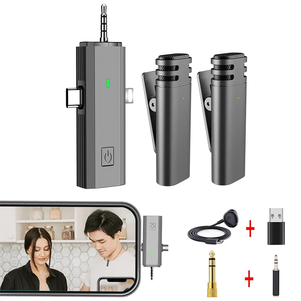 3 In 1 Wireless Lavalier Microphone Intelligent Noise Reduction Wireless Lapel Mic for IOS Android Camera Speaker Computer Live Broadcast