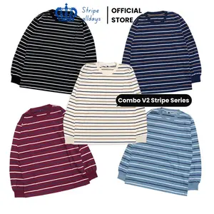 Stripealldays - Kaos Dewasa COMBO Stripe Series Lengan Panjang RIB (Karet) Desain Salur Unisex Pria Wanita Warna Solid Bahan Cotton CVC 24s Couple Fashionable