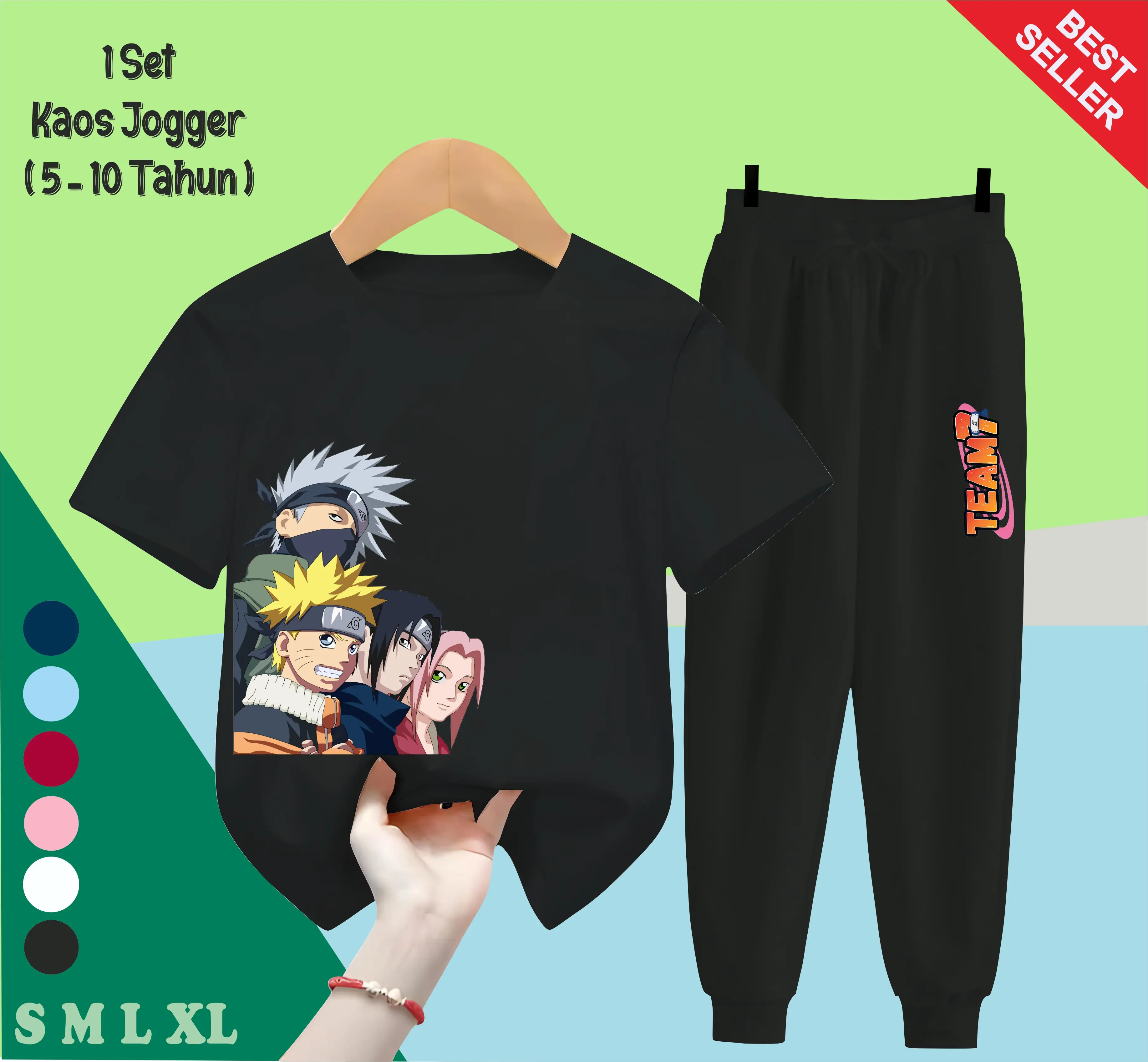 Setelan Kaos Celana Panjang Anak Laki-Laki Naruto Team 7 - Stelan Set Baju Fashion Anak Perempuan Usia 5-15 Tahun