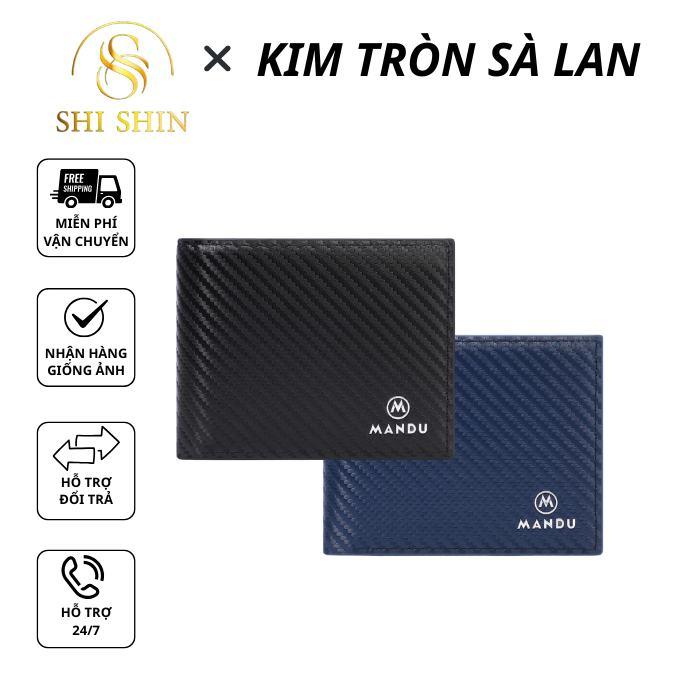KIMTRON DEAL 1K - Ví Da Nam MANDU Cao Cấp Gập Ngang Họa Tiết Caro Thời Trang Nhiều Ngăn Tiện Lợi