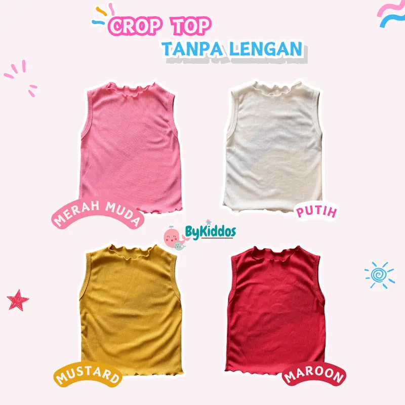 ByKiddos - Baju Anak Perempuan Crop Top Lokal Tanpa Lengan / Atasan Leher Turtleneck Anak Perempuan / Gaya Korean 1
