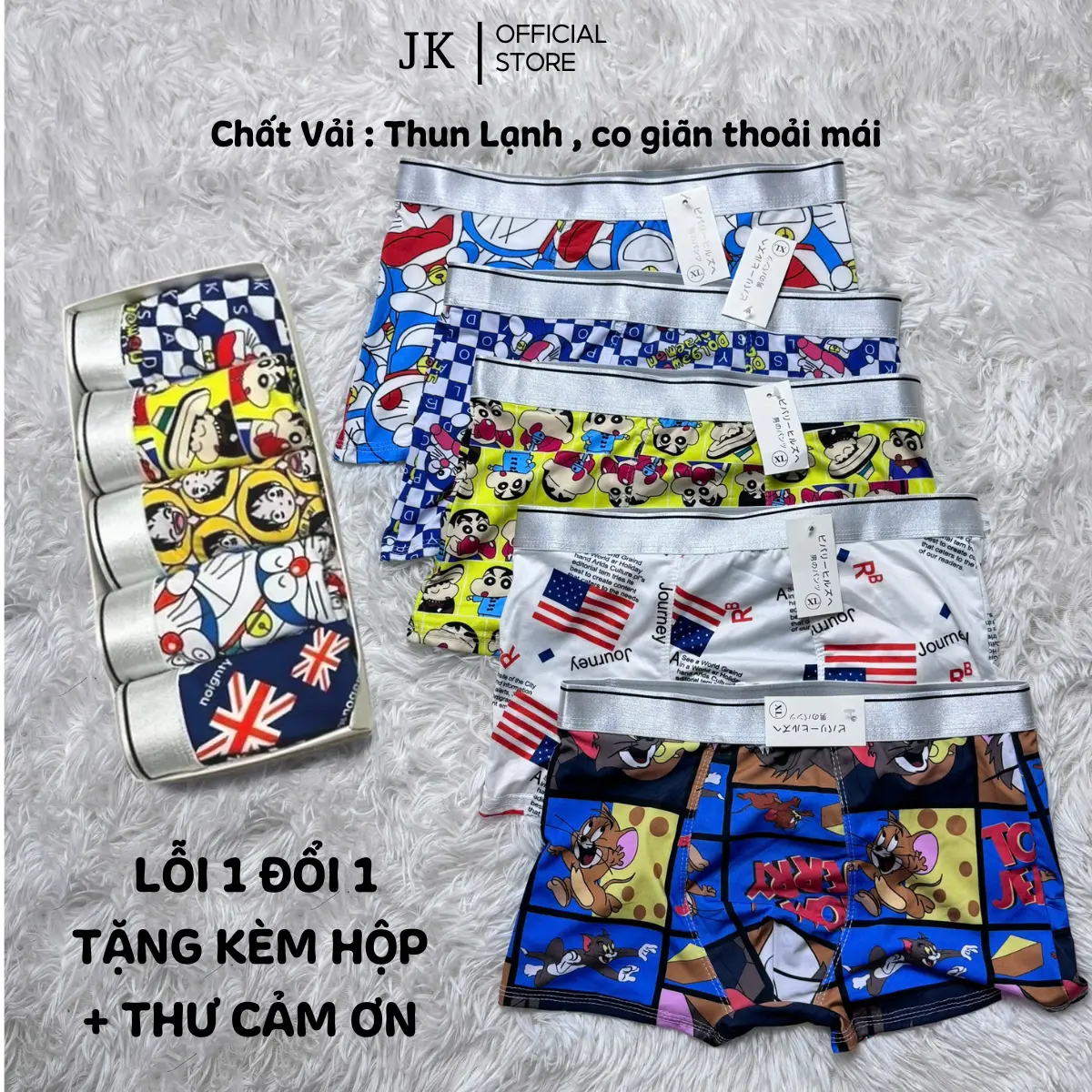 [ Free Ship] Quần lót nam, quần sịp đùi boxer nam chất thun lạnh cao cấp co giãn in hình họa tiết cute Doremon, Shin quần  lót  đùi