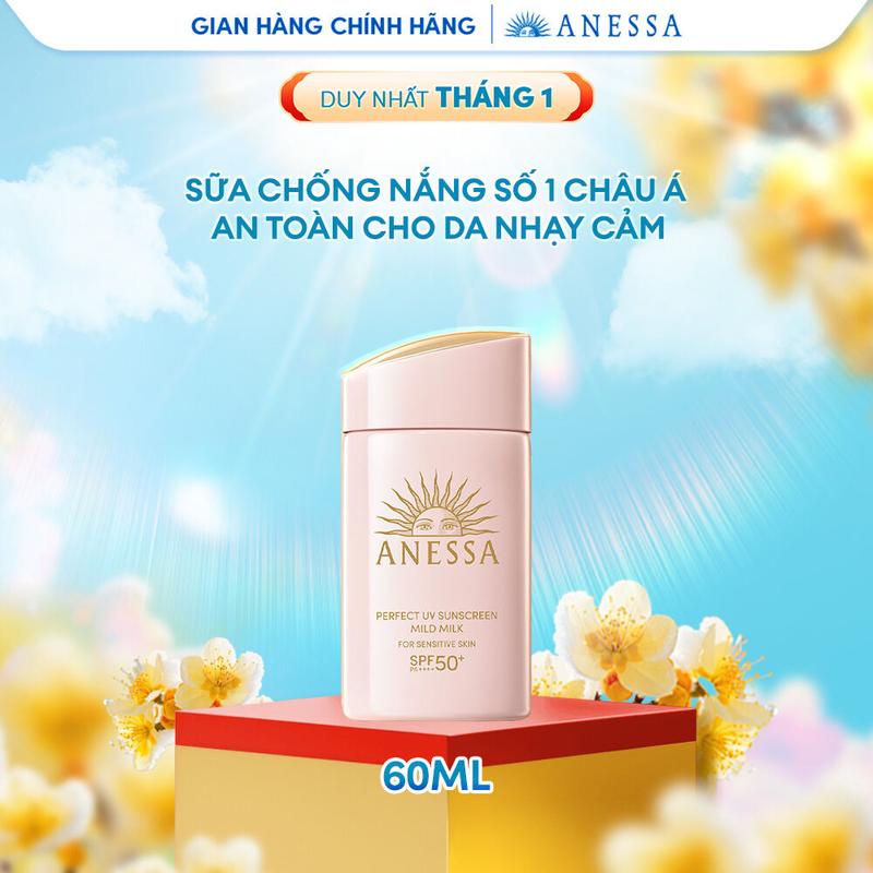  Sữa chống nắng dưỡng da dịu nhẹ an toàn cho da nhạy cảm và trẻ em Anessa Mild Milk SPF50+ PA++++ 60ml 