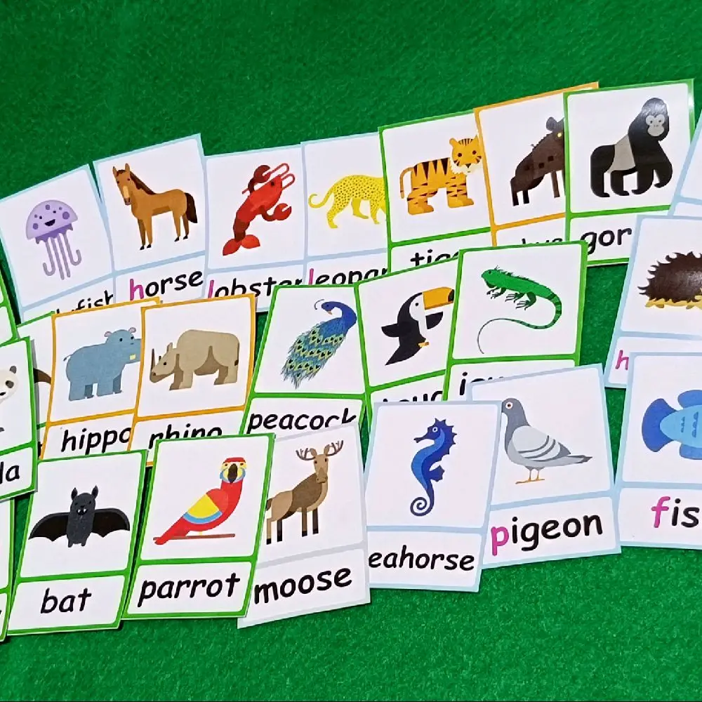 Flashcard Hewan Edukasi Anak Bahan Art Paper 260 Gram Ukuran 6,1 cm X 9,2 cm Desain Menarik dengan Gambar Jelas dan Nama Hewan Lengkap untuk Belajar Anak-anak