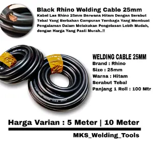 RHINO | Kabel Las Hitam 25mm | Varian Panjang 5 Meter | 10 Meter | Produk 100% Original