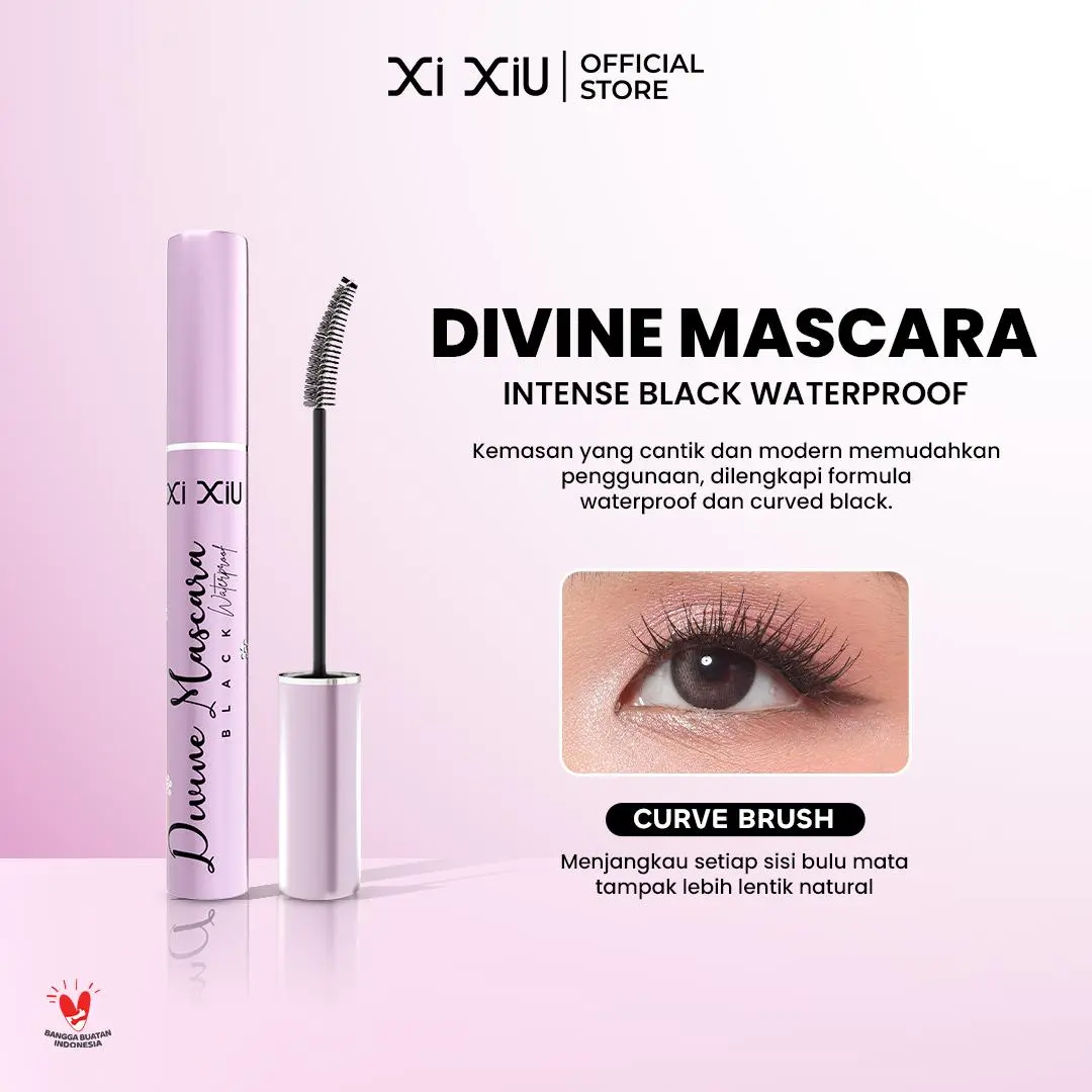 Xi XiU Divine Mascara Black Waterproof | Melentikkan & Volumizing Anti Luntur Tahan Lama | Intense Black Curved Brush 10g
