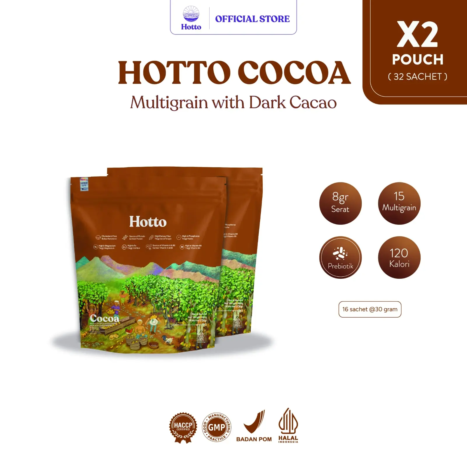 Hotto Cocoa 2 Pouch (32 sachet)