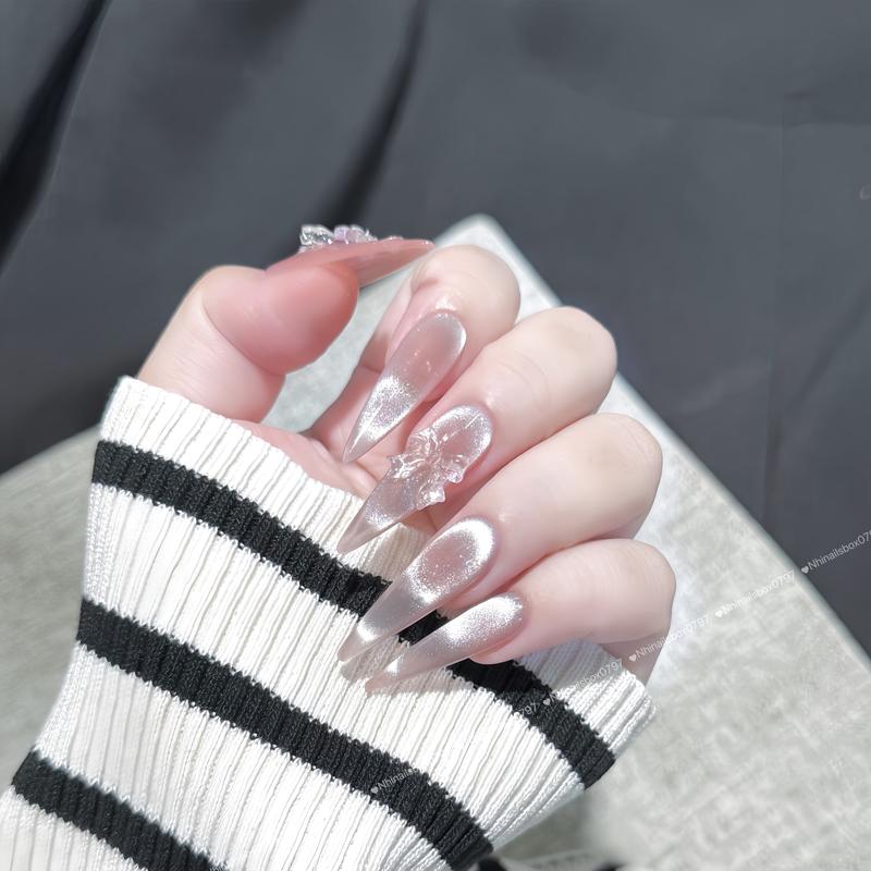 N120 bộ 10 chiếc nailsbox thủ công thạch hồng phối chamr nơ vẽ nổi tráng gương lấp lánh sang trọng làm nails nữ phù hợp sử dụng chụp ảnh kỉ yếu đi tiệc đi chơi .