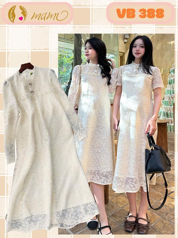   MAMI   váy bầu đầm bầu đi tiệc đầm bầu váy bầu đi bàn chất liệu ren kem thêu cao cấp có lớp lót lụa bên trong mặc không lộ hở 