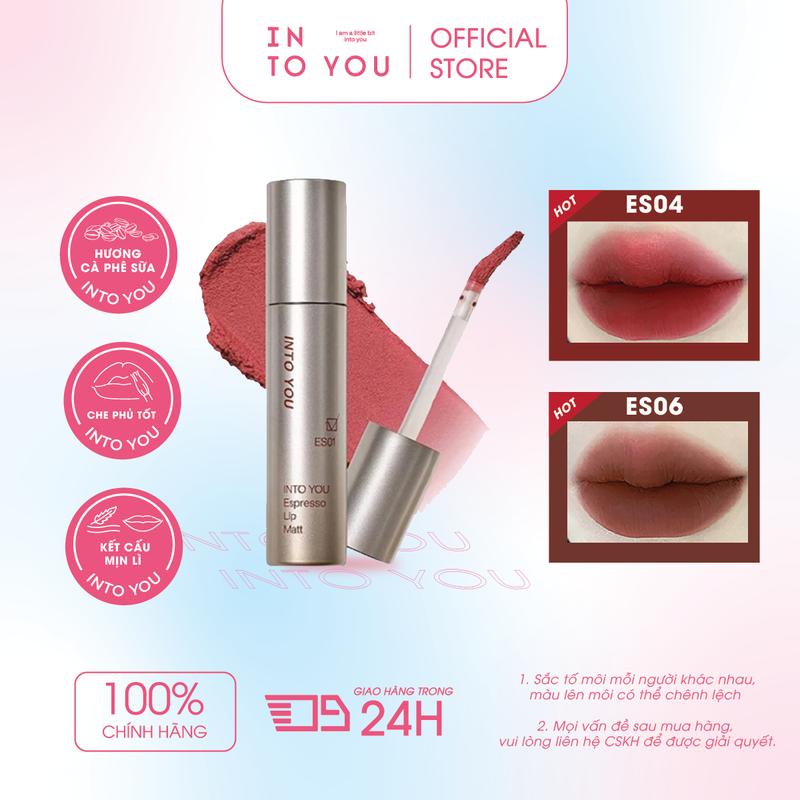   KOL KOC  Son Bóng INTO YOU Chất Son Siêu Mịn Nhẹ Môi Lâu Trôi Espresso Lip Matte Không Gây Khô Môi ES02 2.2g Liptick Matte 
