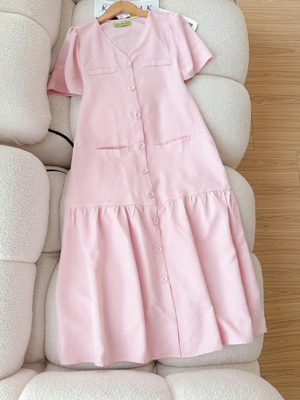   MAMI  Váy bầu dáng suông màu hồng cúc bọc cách điệu váy bầu mùa hè đầm bầu thiết kế by MAMI 