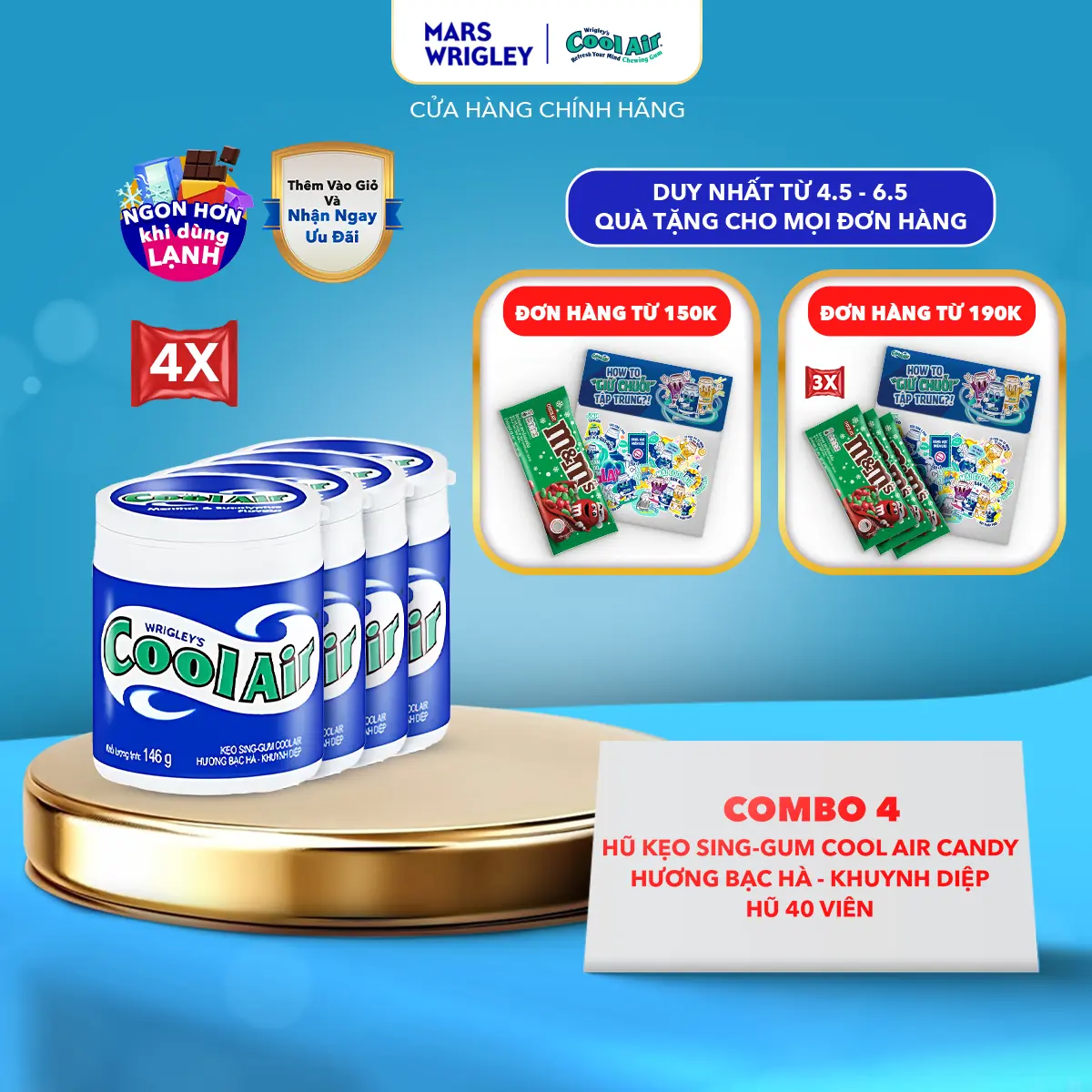 Combo 4 hũ kẹo Sing-gum Cool Air Candy hương bạc hà - khuynh diệp hũ 40 viên