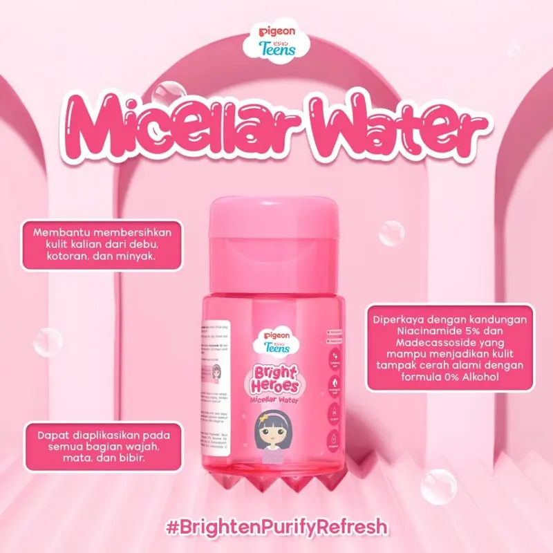 PIGEON TEENS BRIGHT HEROES MICELLAR WATER 100 ML| Micellar Water Pembersih Wajah Double Cleansing|Skincare Infused 4