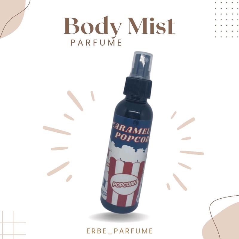 parfume body mist bisa untuk badan, pakaian, sepatu, topi, pengharum lemari dengan berbagai macam aroma. pop corn caramel, swtzl, apel, stawbery, vanila, buble gum, bcrat, sln gms, laundry, melati, svage, scndls. 1