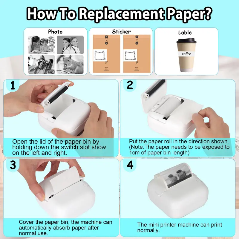 Portable Thermal Printer, Inkless Label Printer, Pocket Printer Compatible With Ios And Android, For Labels, Text, Photos, Black-And-White Printing Mini Printer. Toy, Gift For Children Boys Grils And Students 7