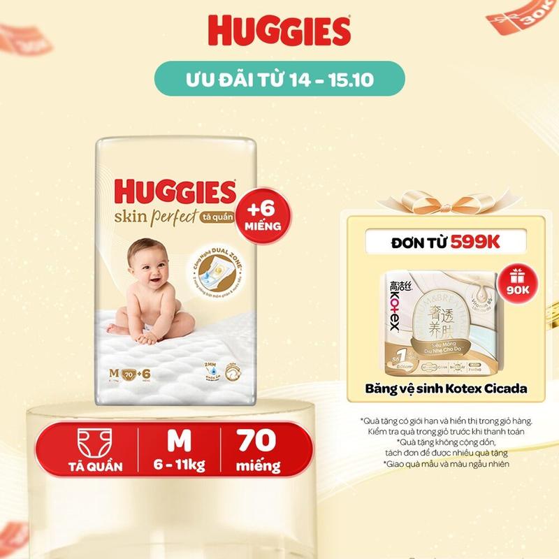 [Creator] Tã/ Bỉm quần Huggies Skin Perfect Super Jumbo với 2 vùng thấm giảm kích ứng da Size M70+6/L60+6/XL52+6/XXL48+6