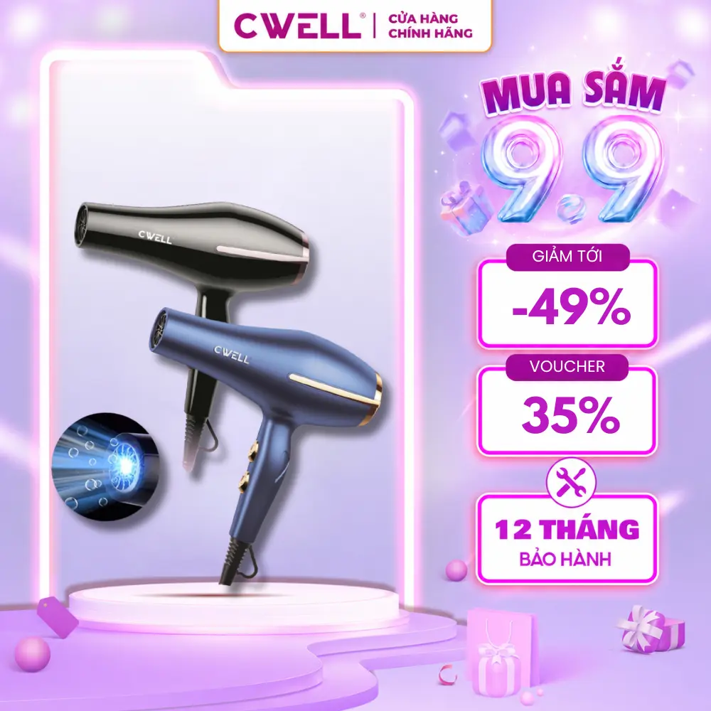Máy sấy tóc CWELL tạo kiểu công suất lớn, thiết kế 6 chế độ sấy kép, ánh sáng xanh, sấy đa dạng 1800W-2500, dùng tại nhà cho nam & nữ C03HD - BH 12 THÁNG