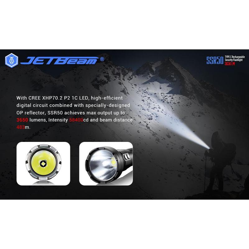 COD JETBeam SSR50 Senter LED Power Bank Cree XHP70.2 P2 3650 Lumens Termurah Baterai Eco Lampu 2