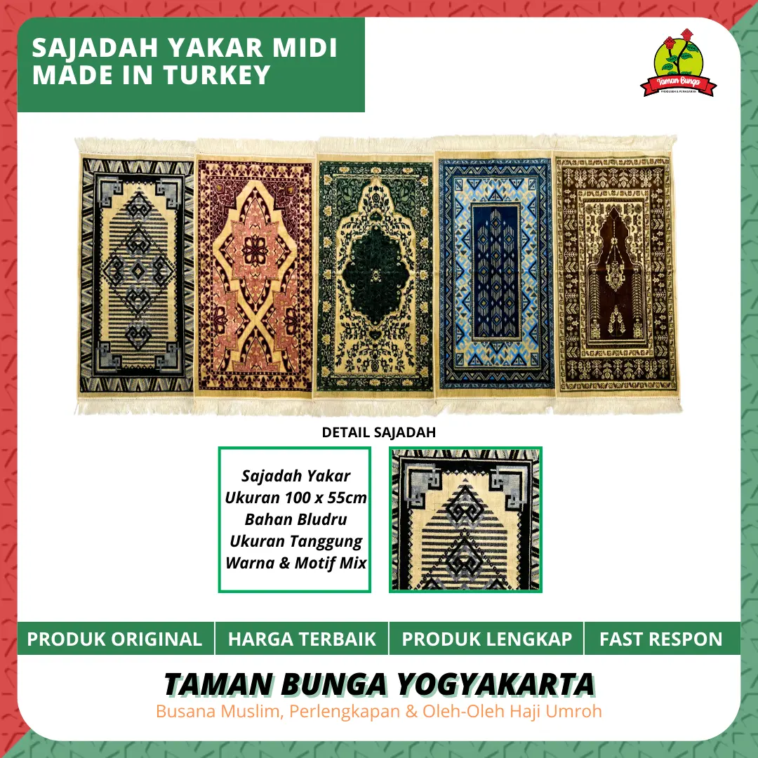 SAJADAH YAKAR MIDI  105cm X 55cm Motif Muslim Turki