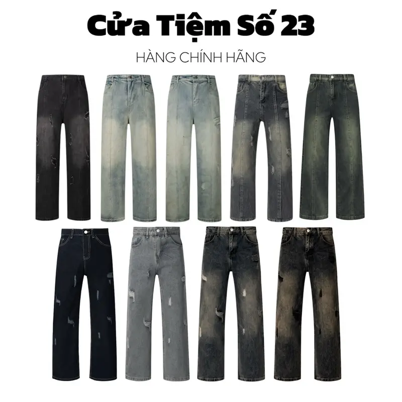 Quần Jean line Ống Rộng Unisex Quốc Dân Menswear Pants Chính Hãng Cửa Tiệm Số 23 [72.2 - 72.3 - 072 - 040] - [Link có combo áo+quần, lẻ áo]
