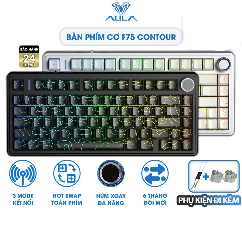 Bàn Phím Cơ 3 Mode AULA F75 Contour Mạch Xuôi Hotswap Kết Nối Không Dây Núm Vặn Đa Năng Gaming