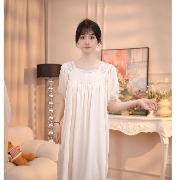 Product Introduction of Loose solid color nightdress thin style simple lace palace style slim fashion temperament summer elegance 8