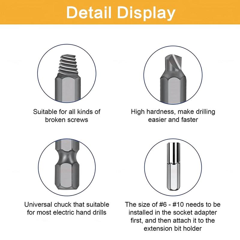 High Speed Steel Screw Extractor Set, Broken Bolt Universal Removal Tool Set, Car Mechanical Anti-slip Durable Repair Tool, Industrial Grade High Hardness Screw Extractor Kit 3
