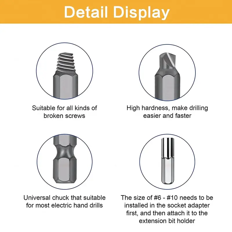 High Speed Steel Screw Extractor Set, Broken Bolt Universal Removal Tool Set, Car Mechanical Anti-slip Durable Repair Tool, Industrial Grade High Hardness Screw Extractor Kit 3