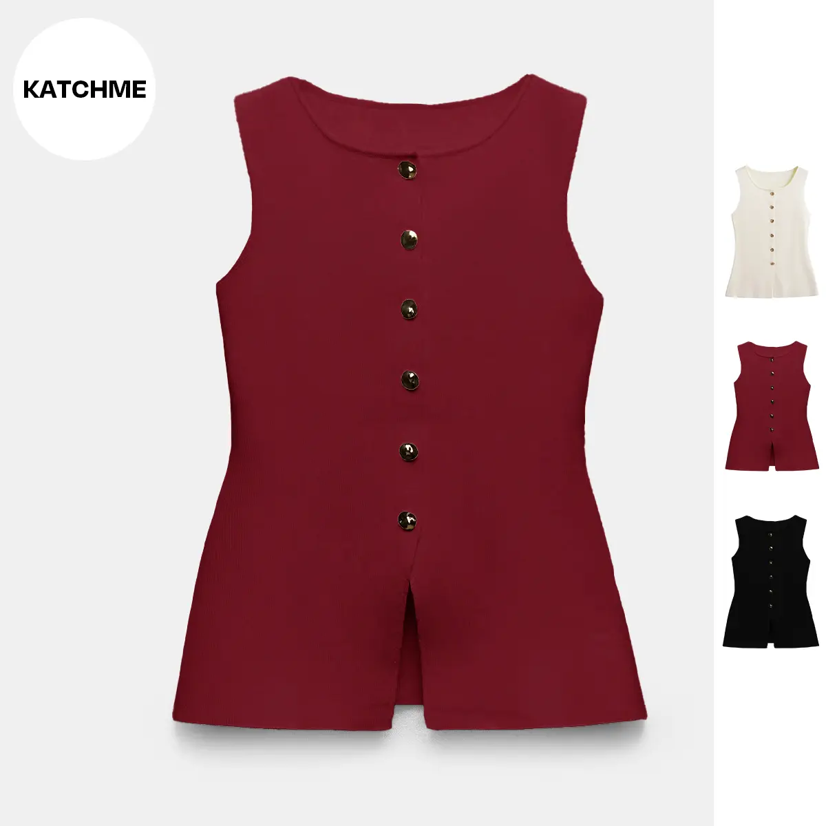 KatchMe Women's Elegant Solid Color Round Neck Sleeveless Button Decor Tank Top, Casual Classy Soft Womenswear, Summer Outdoor Minimalist Chic Tops