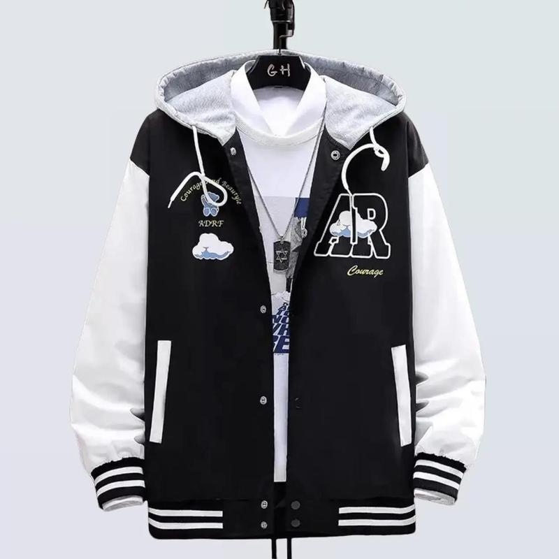 ÁO KHOÁC DÙ BOMBER HAI LỚP KẾT HỢP NÚT BẤM PHỐI NÓN NỈ DÀY DẶN IN CHỮ AR PHONG CÁCH HÀN XẺN NĂNG ĐỘNG TRẺ TRUNG Nam Menswear Nhung Jacket Nhung Jacket Kem aokhoac nam