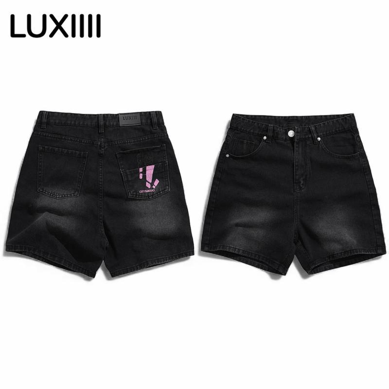  QUẦN SHORT JEAN NAM - THÊU DẤU CHẤM THAN - MÀU ĐEN KHÓI - FROM TRÊN GỐI - ĐỊNH LƯỢNG VẢI 360GSM 