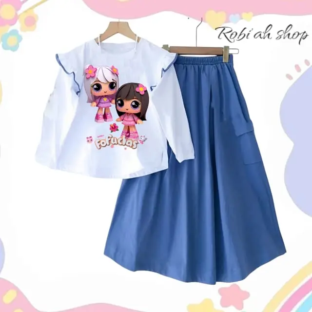 Setelan baju rok cargo Motif Gadis cantik fashion muslim anak setelan  crinkle  anak  perempuan 0