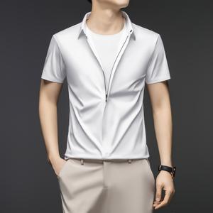 メンズファッション ジッパーシャツ、シームレス接着プロセス、軽量で通気性、柔らかく快適、弾力性とシワ防止、ビジネスやレジャーに欠かせない