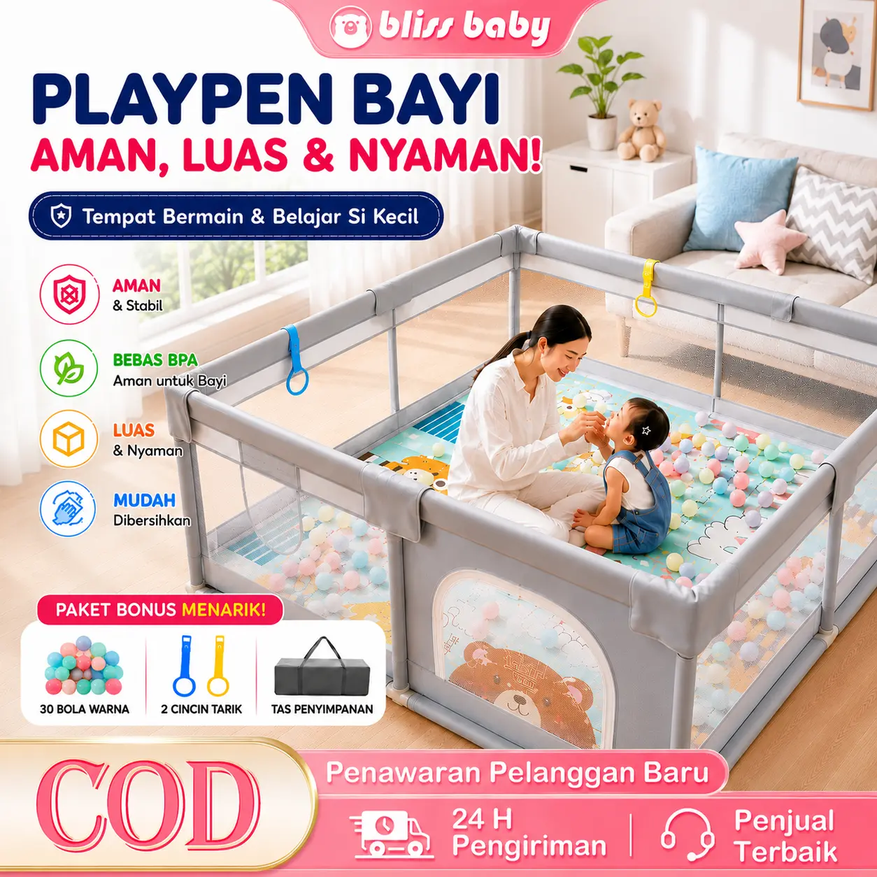 【COD】Bliss baby  Pagar Bayi Bermain Pagar Mainan Anak Baby Playpen Pagar Bayi Mandi Bola Anak Playpen Pagar Bayi