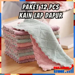 OLS (COD) Bundling Hemat 12 PCS Kain Lap Dapur Microfiber Anti Minyak Serbaguna Kain Lap Cuci Piring Serap Air Warna Random