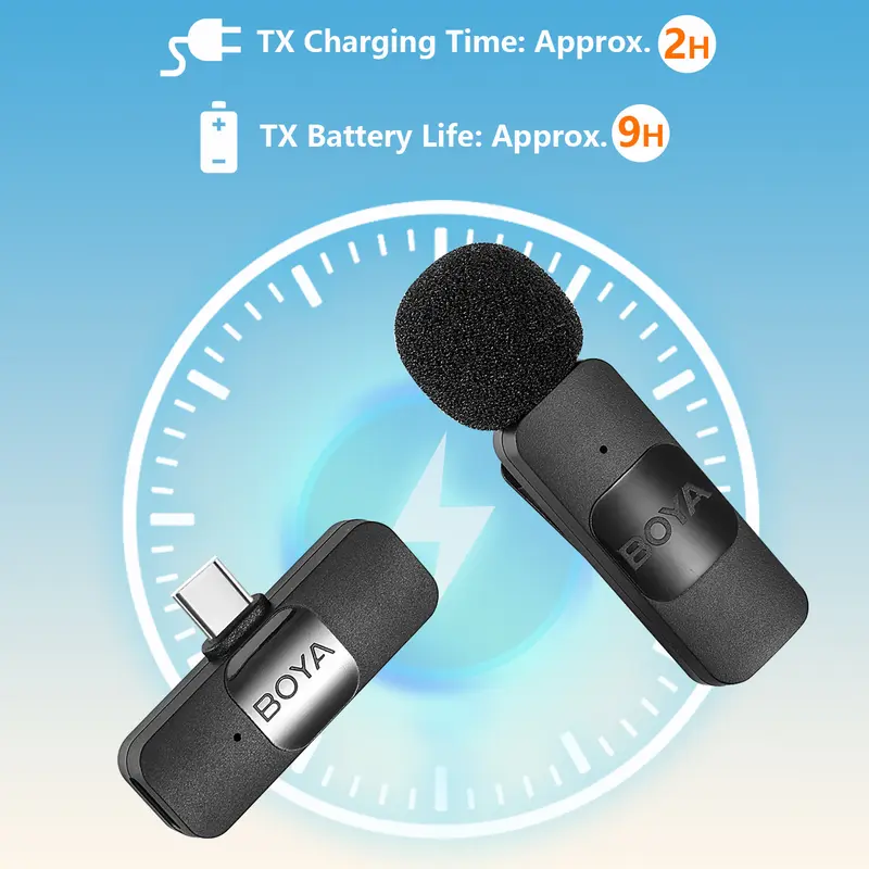 【for Lightning】BOYA BY-V1/V2 Sistem Mikrofon Clip On Nirkabel Ultracompact 2.4GHz Wireless Microphone dengan Port Lightning iOS untuk Siaran Langsung Ponsel Pintar 6