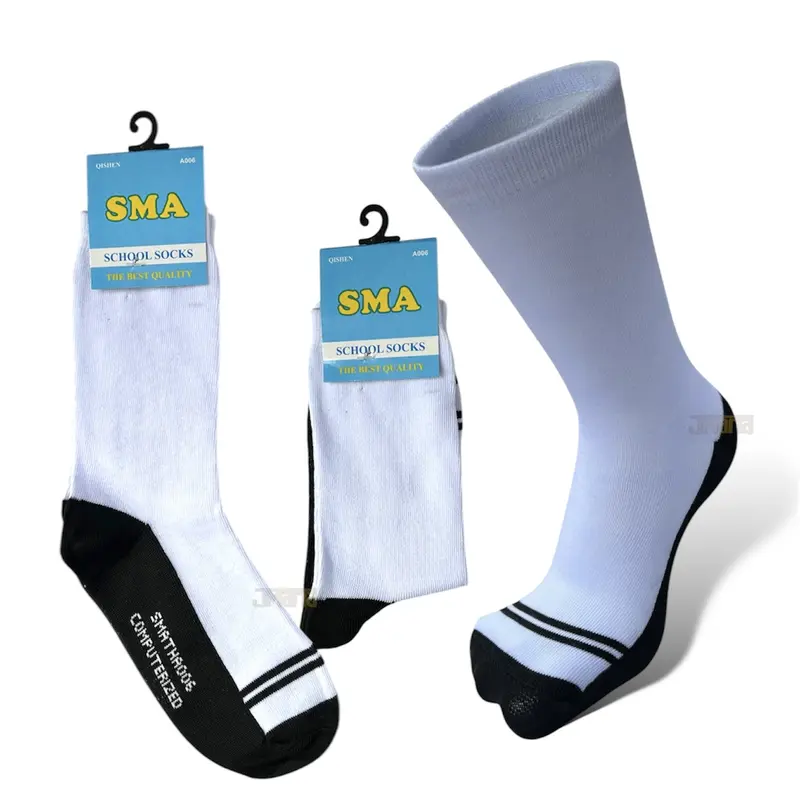 12 pasang kaos kaki anak sekolah putih telapak hitam panjang sebetis cocok untuk anak SD,SMP, dan SMA Seragam Fashion 6