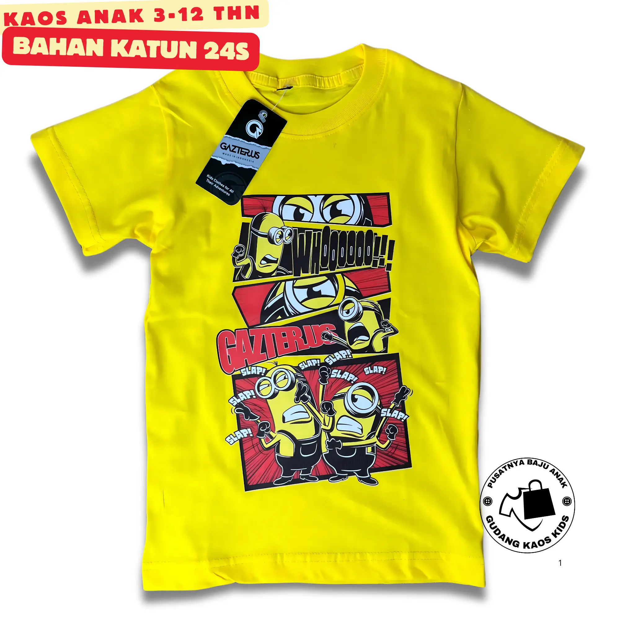 Kaos Anak Distro Laki-Laki Bahan Katun Combed 24s  Bahan tebal dan Lembut Motif Kartun Minion - Fashion Anak Kids