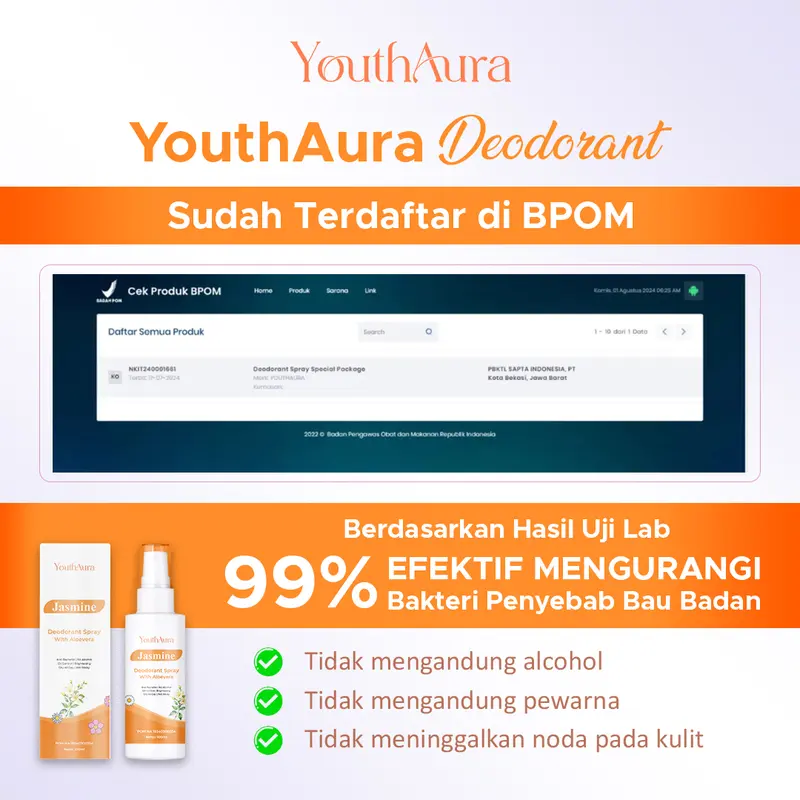 Deodorant Spray Tawas YouthAura BPOM Ampuh 100ml - Tahan Bau Badan dan  Ketiak 24 Jam deo  tawas spray deodorant ketiak 1