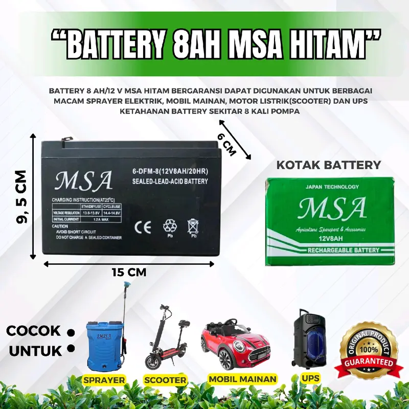 BATERAI AKI 8A 9A 10A12A 12V SPRAYER HAMA ELEKTRIK MSA / Accu Baterai 8AH 9AH 10AH 12AH Jam Batre 2