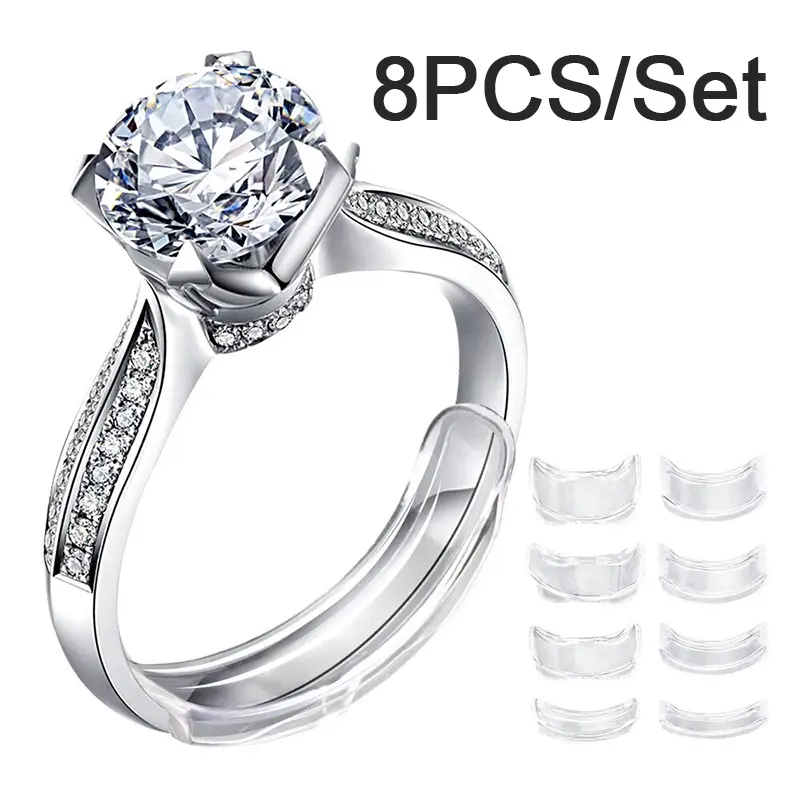 Bộ Điều Chỉnh Kích Thước Nhẫn Trong Suốt Vô Hình Bằng Silicon, 8 Kích Cỡ, Bộ Giảm Tốc Thắt Lưng, Dụng Cụ Trang Sức 0