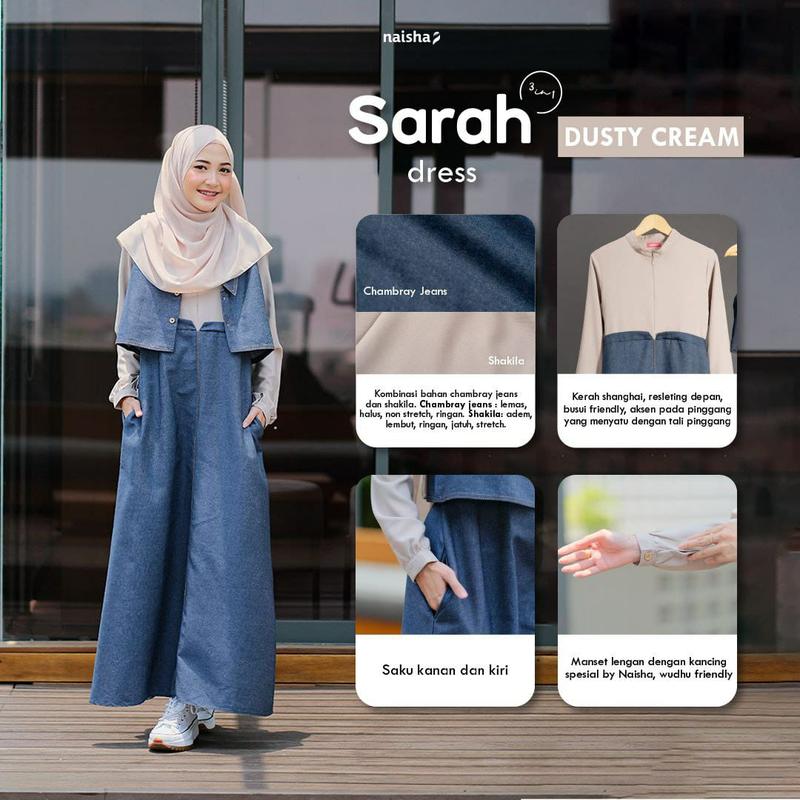 Sarah Dress 3in1 by Naisha Dress Lebaran 2024 Model Gamis Terbaru Remaja Dress Wanita Busui Frendly Kancing Kerah 3