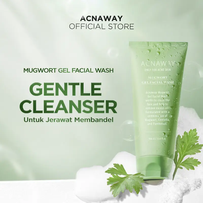 ACNAWAY Mugwort Gel Facial Wash Cleanser Acne Friendly Face Wash - Sabun Cuci Muka untuk Kulit Berjerawat & Sensitif Membersihkan Kotoran & Mencerahkan with Mugwort + Centella + Panthenol 0