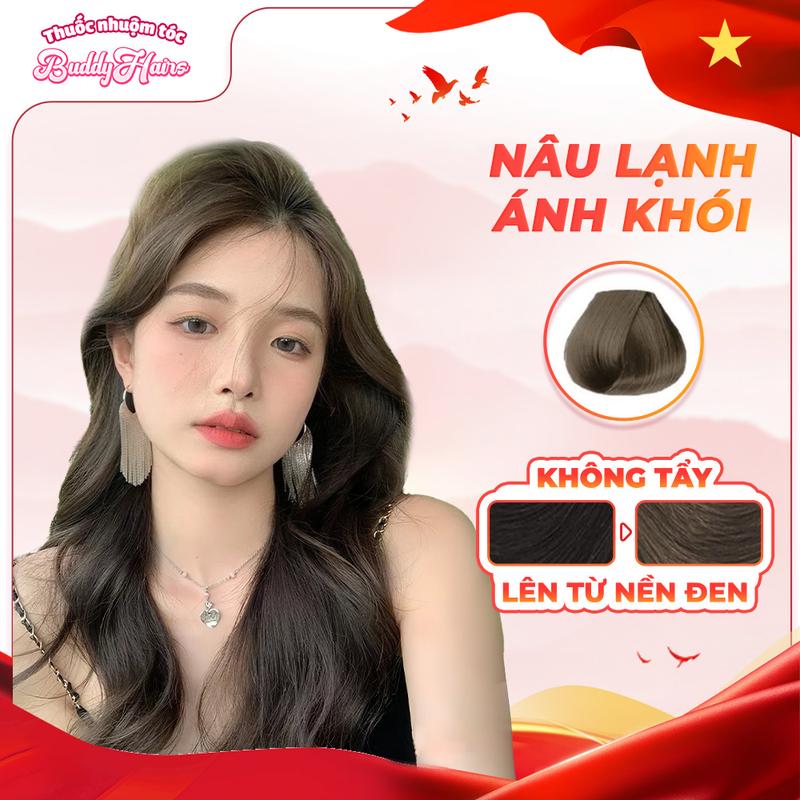 Thuốc nhuộm tóc Nâu lạnh ánh khói không cần dùng Tẩy tóc của Buddyhairs tặng kèm găng tay, mũ trùm , trợ nhuộm