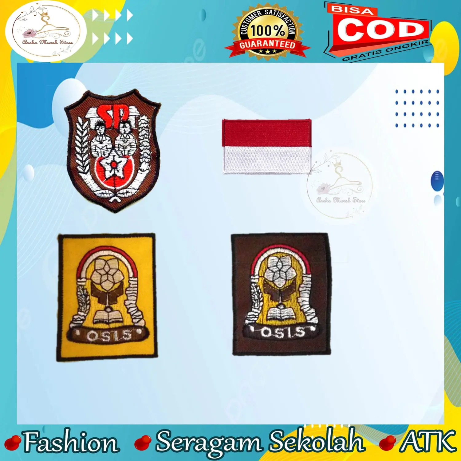BADGE BORDIR SD, TK, BADGE BORDIR MI, MTS, BADGE BORDIR SMP, SMA ,BADGE BENDERA MERAH PUTIH, TUT WURI HANDAYANI