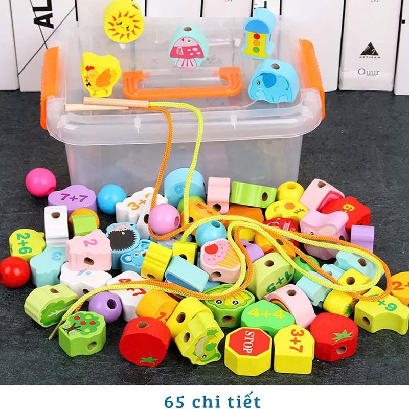  Đồ Chơi Cho Bé S-kids Bộ xâu vòng hạt gỗ 65pcs nhiều chủ đề cho bé phát triển kỹ năng 